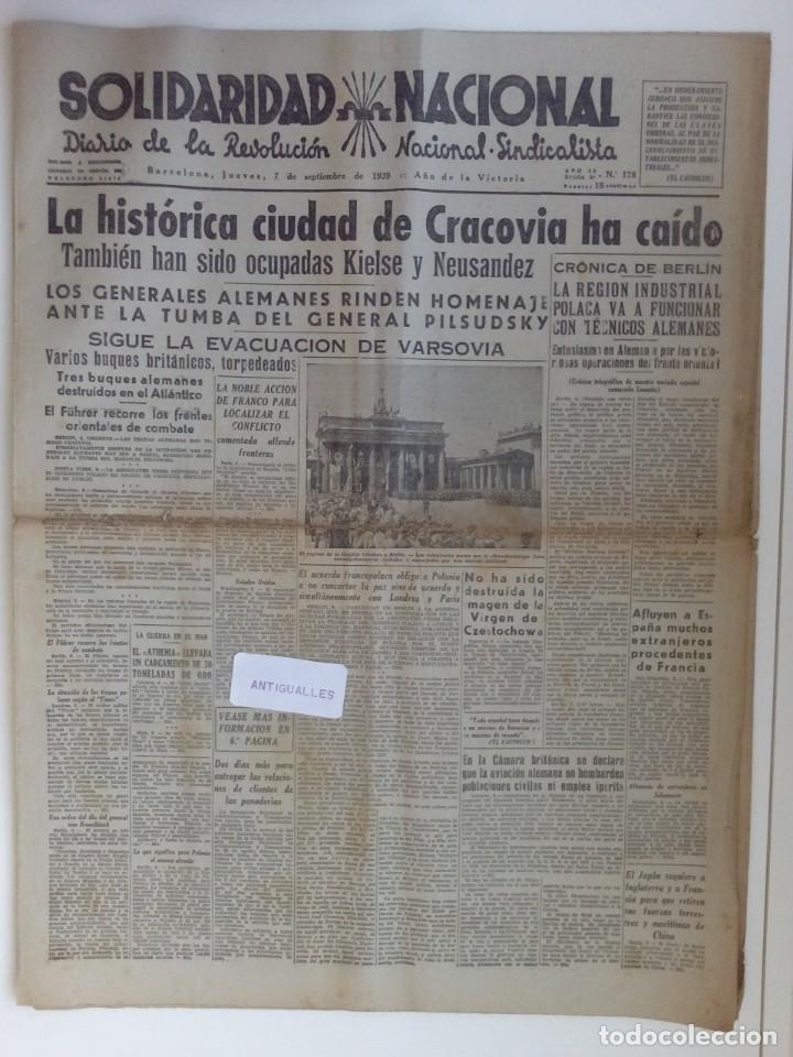 Sammeln von Zeitschriften und Zeitungen: DIARIO,PERIODICO ANTIGUO SOLIDARIDAD NACIONAL 7-9-1939,GUERRA CIVIL ESPA&Ntilde;OLA-II GUERRA MUNDIAL