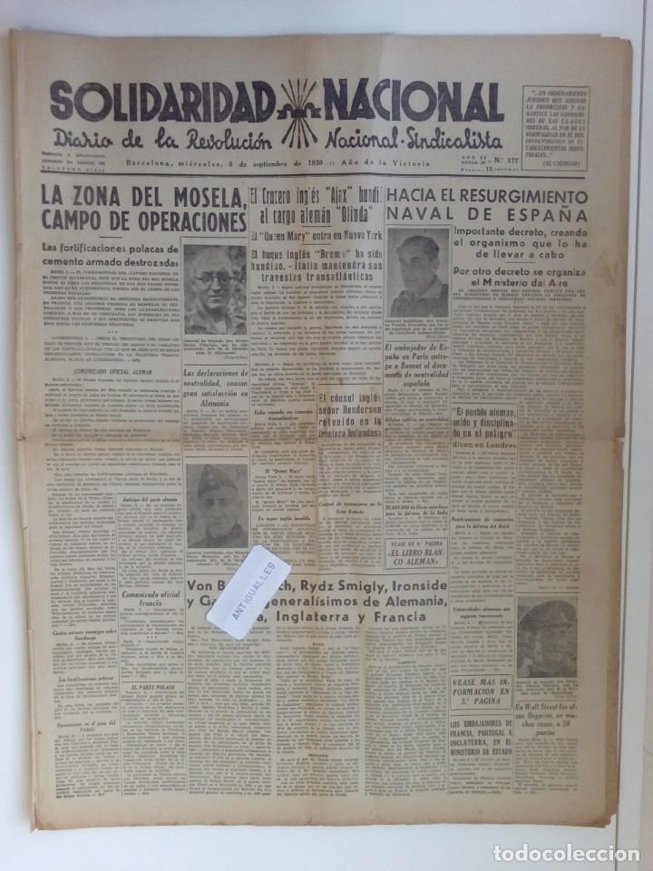 Sammeln von Zeitschriften und Zeitungen: DIARIO,PERIODICO ANTIGUO SOLIDARIDAD NACIONAL 6-9-1939,GUERRA CIVIL ESPA&Ntilde;OLA-II GUERRA MUNDIAL