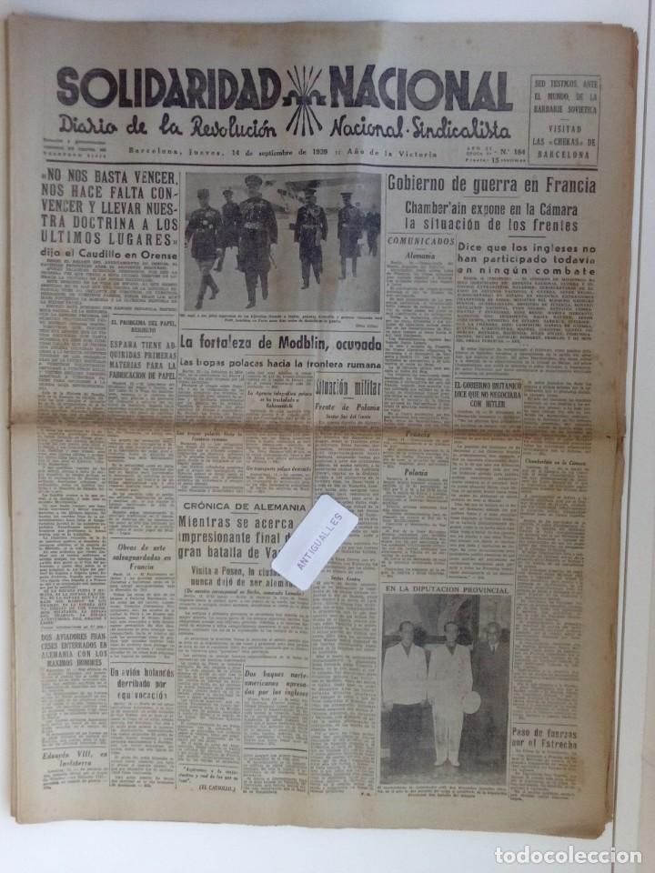 Sammeln von Zeitschriften und Zeitungen: DIARIO,PERIODICO ANTIGUO SOLIDARIDAD NACIONAL 14-9-1939,GUERRA CIVIL ESPA&Ntilde;OLA-II GUERRA MUNDIAL