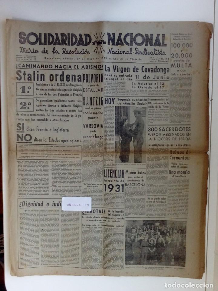 Sammeln von Zeitschriften und Zeitungen: DIARIO,PERIODICO ANTIGUO SOLIDARIDAD NACIONAL 27-5-1939,GUERRA CIVIL ESPA&Ntilde;OLA-II GUERRA MUNDIAL