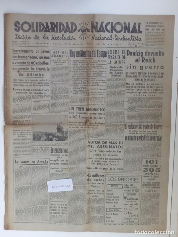 Sammeln von Zeitschriften und Zeitungen: DIARIO,PERIODICO ANTIGUO SOLIDARIDAD NACIONAL 30-5-1939,GUERRA CIVIL ESPA&Ntilde;OLA-II GUERRA MUNDIAL