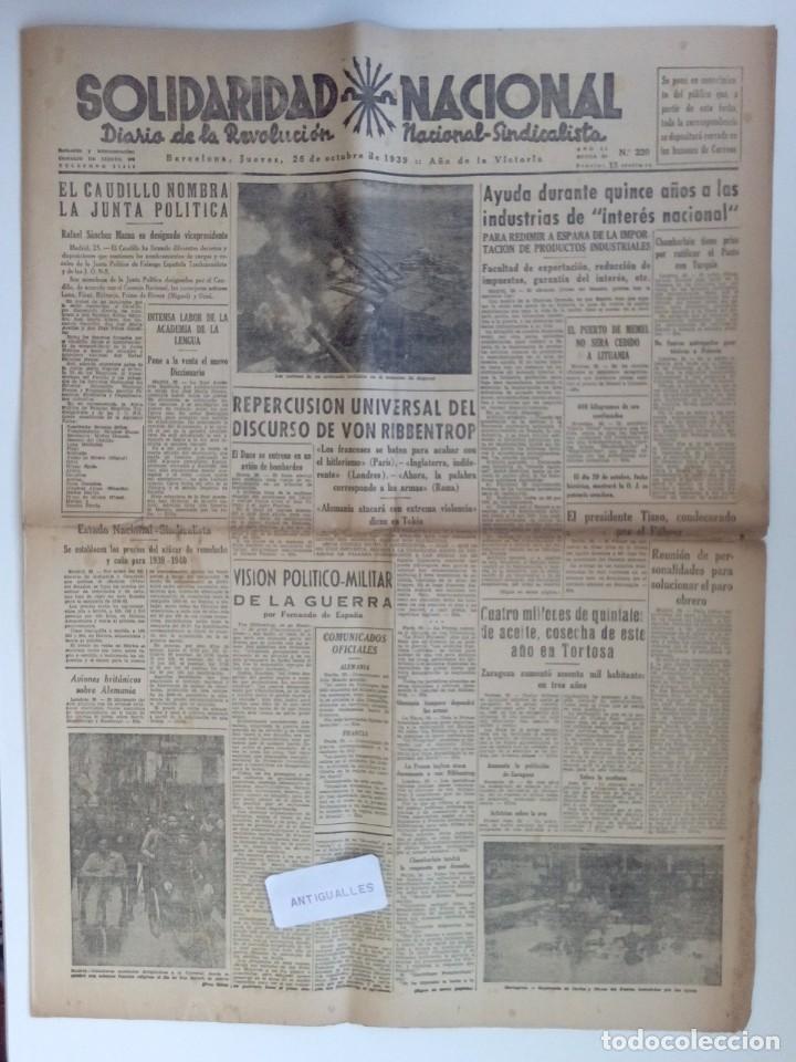 Sammeln von Zeitschriften und Zeitungen: DIARIO,PERIODICO ANTIGUO SOLIDARIDAD NACIONAL 26-10-1939,GUERRA CIVIL ESPA&Ntilde;OLA-II GUERRA MUNDIAL