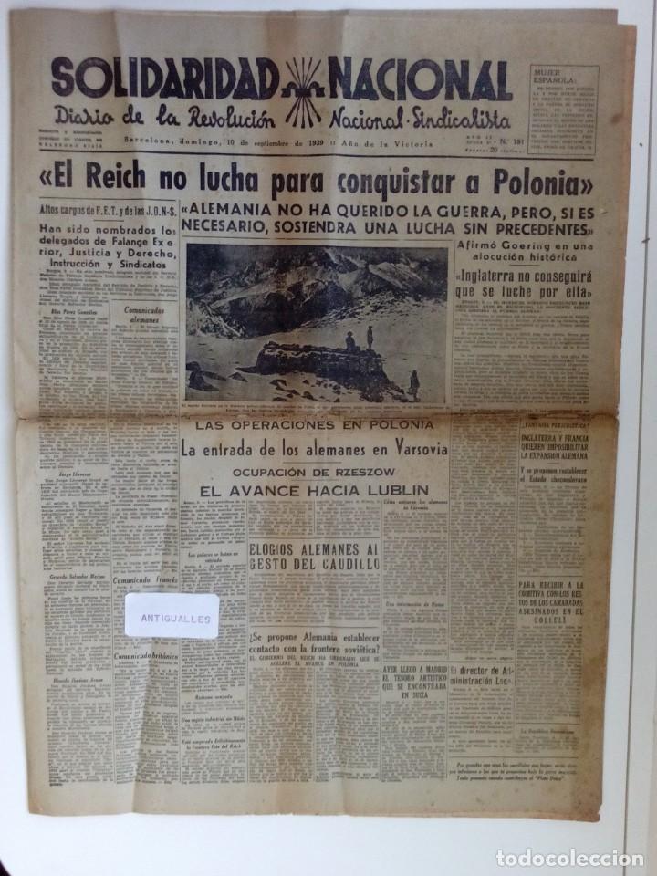 Sammeln von Zeitschriften und Zeitungen: DIARIO,PERIODICO ANTIGUO SOLIDARIDAD NACIONAL 10-9-1939,GUERRA CIVIL ESPA&Ntilde;OLA-II GUERRA MUNDIAL