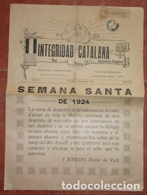 Coleccionismo de Revistas y Peri&oacute;dicos: DIARIO INTEGRIDAD CATALANA, SEMANA SANTA, A&Ntilde;O VII N&ordm; 301, DE 1924