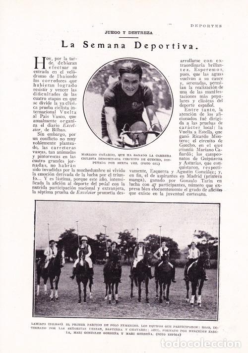Coleccionismo de Revistas y Peri&oacute;dicos: * DEPORTES * Ciclismo: Ca&ntilde;ardo; polo femenino en Lamiaco; f&uacute;tbol Real  SOCIEDAD ZALDUA...- 1930