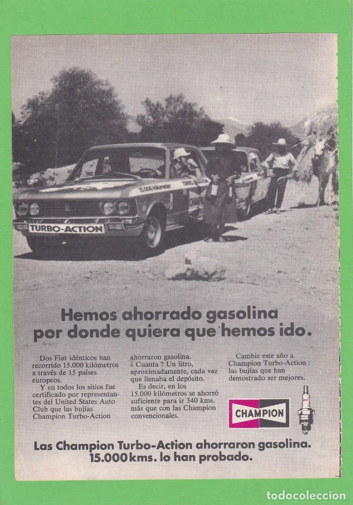 Coleccionismo de Revistas y Peri&oacute;dicos: PUBLICIDAD 1972. ANUNCIO BUJIAS CHAMPION. COCHE FIAT