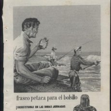 Coleccionismo de Revistas y Periódicos: ANUNCIO DE FRASCO DE PETACA DE BOLSILLO DE SOBERANO DE GONZALO BYASS. Lote 140902030