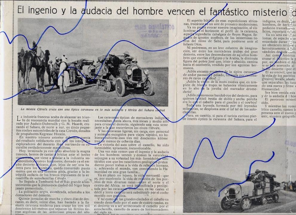 Coleccionismo de Revistas y Peri&oacute;dicos: AUTOMOVILISMO EN EL SAHARA 1923  CITROEN  2 HOJAS REVISTA