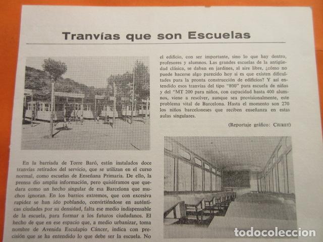 Collezionismo di Riviste e Giornali: ARTICULO 1967 - TRANVIA BARRIADA TORRE BARO BARCELONA ESCUELAS 12 TRANVIAS INSTALADOS AV. ESCULAPIO