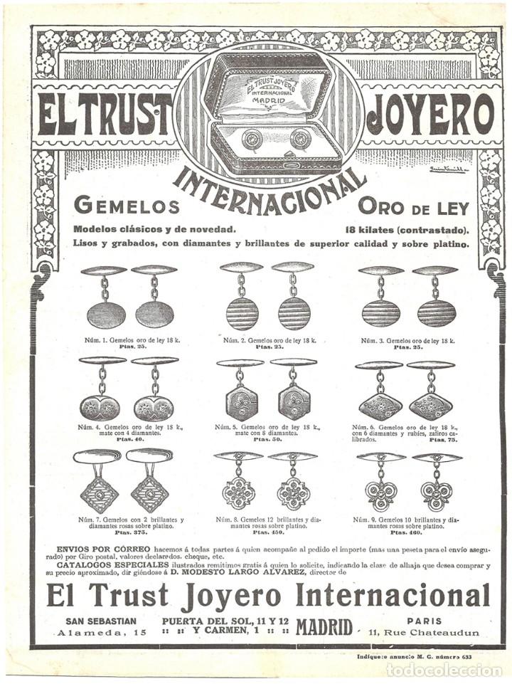 Coleccionismo de Revistas y Peri&oacute;dicos: 1917 HOJA REVISTA PUBLICIDAD ANUNCIO EL TRUST JOYERO INTERNACIONAL JOYER&Iacute;A GEMELOS DE ORO