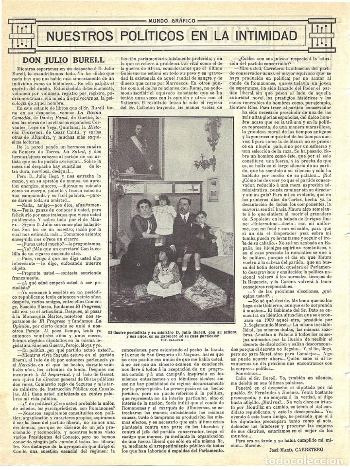 Coleccionismo de revistas y peri&oacute;dicos: 1914 HOJA REVISTA POL&Iacute;TICOS EN LA INTIMIDAD JULIO BURELL Y CUELLAR PERIODISTA Y EX MINISTRO
