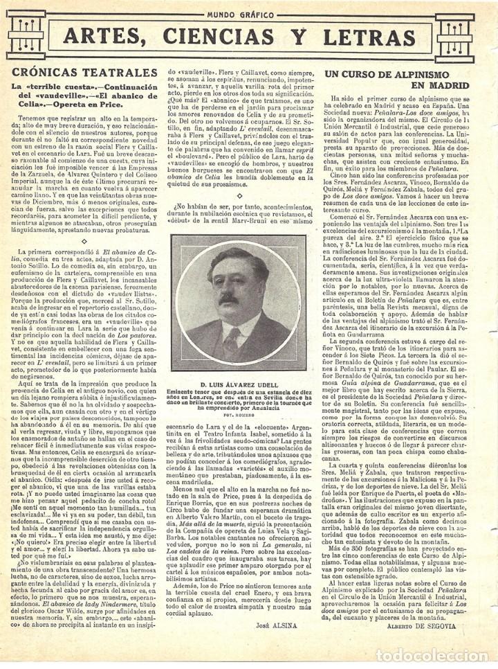 Coleccionismo de revistas y peri&oacute;dicos: 1914 HOJA REVISTA TEATRO &Oacute;PERA TENOR LUIS &Aacute;LVAREZ UDELL