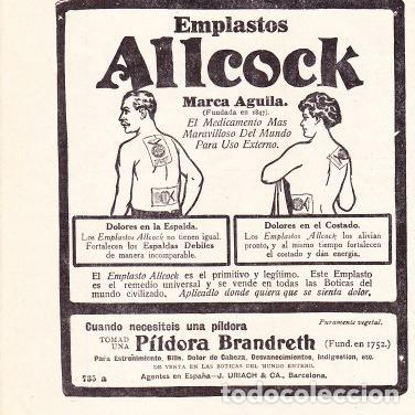 Coleccionismo de revistas y peri&oacute;dicos: Publicidad emplastos Allcock, marca &Aacute;guila - 1925