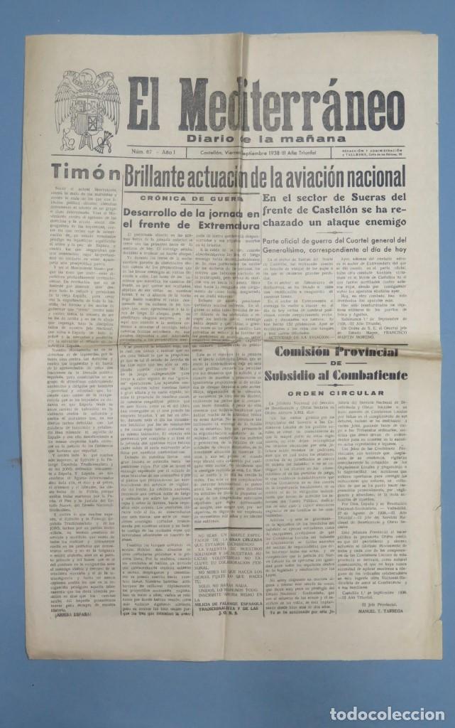 Coleccionismo de Revistas y Peri&oacute;dicos: PERIODICO. EL MEDITERRANEO. CASTELLON. AVIACION NACIONAL. FRENTE EXTREMADURA Y CASTELLON. CAIDOS