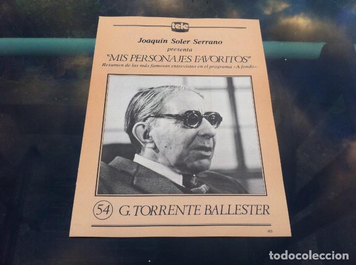 Coleccionismo de Revistas y Peri&oacute;dicos: JOAQU&Iacute;N SOLER SERRANO. PERSONAJES FAVORITOS. PROGRAMA A FONDO. N&ordm; 54. GONZALO TORRENTE BALLESTER
