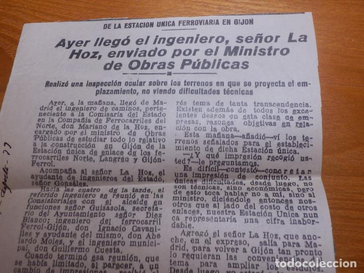 Colecionismo de Revistas e Jornais: Recorte Prensa Asturiana del a&ntilde;o 1933 - Recorte Visita del Ingeniero Mariano de la Hoz