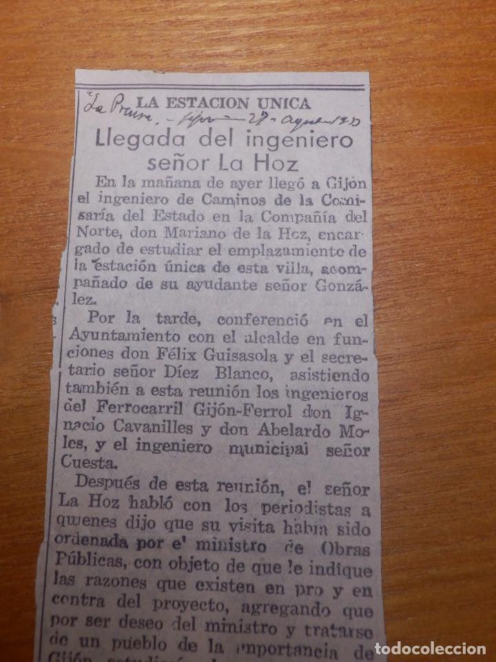 Colecionismo de Revistas e Jornais: Recorte Prensa Asturiana del a&ntilde;o 1933 - Recorte Visita del Ingeniero Mariano de la Hoz