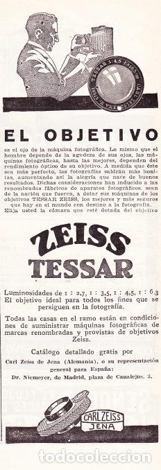 Coleccionismo de revistas y peri&oacute;dicos: * FOTOGRAF&Iacute;A * Publicidad objetivo ZEISS TESSAR - 1925
