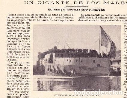 Collectionnisme de Revues et Journaux: * MARINA * FRANCIA * Nuevo acorazado franc&eacute;s: R&Egrave;PUBLIQUE - 1902