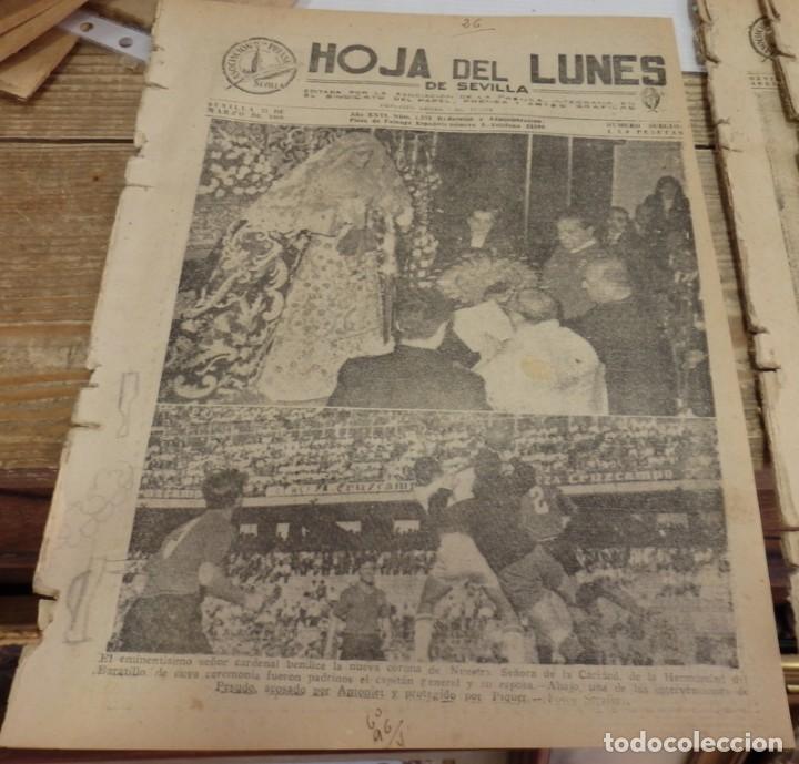 Coleccionismo de Revistas y Peri&oacute;dicos: SEMANA SANTA SEVILLA, 1960, BENDICION CORONA VIRGEN DEL BARATILLO, PERIODICO HOJA DEL LUNES