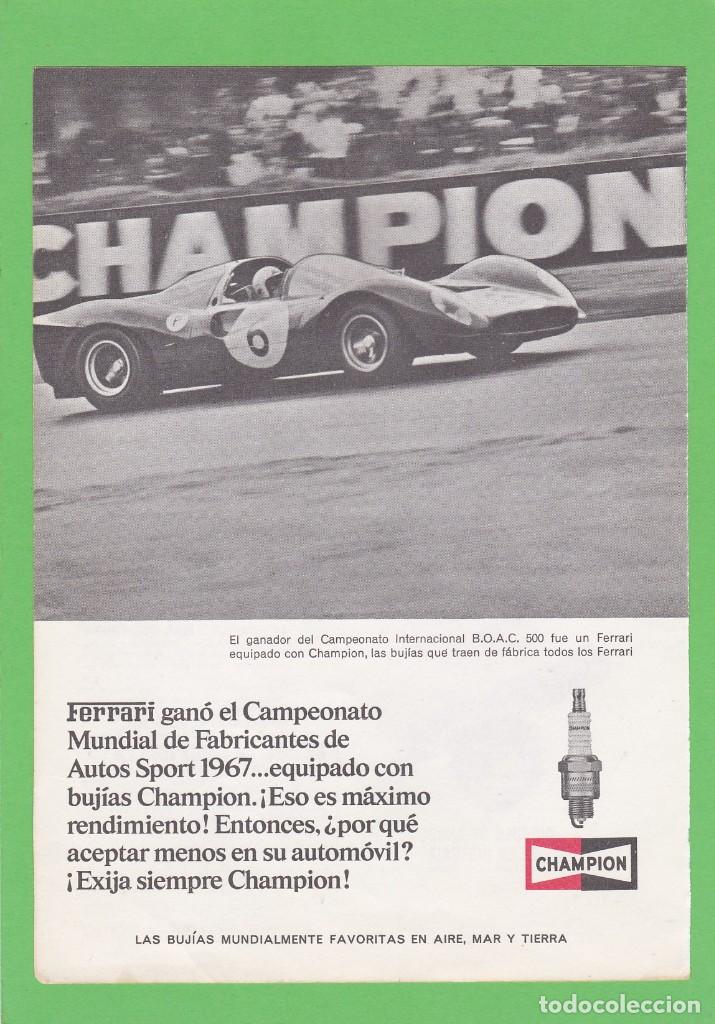 Coleccionismo de revistas y peri&oacute;dicos: PUBLICIDAD 1967. ANUNCIO BUJIAS CHAMPION. FERRARI