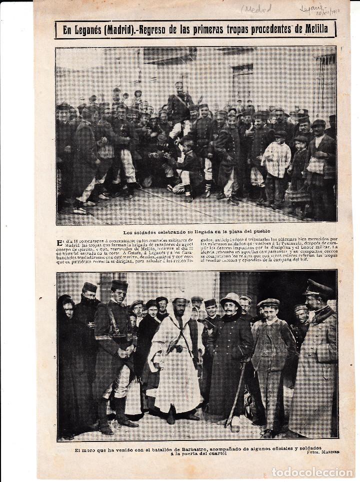 Coleccionismo de revistas y peri&oacute;dicos: 1912- REGRESO TROPAS PROCEDENTES DE MELILLA EN LEGANES Y MADRID - RETAL REVISTA