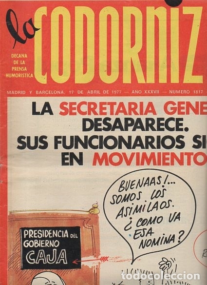 Coleccionismo de Revistas y Peri&oacute;dicos: LA CODORNIZ - N&ordm; 1817 / ABRIL 1977 - PORTADA : CAMARA