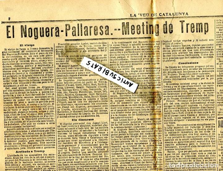 Coleccionismo de revistas y peri&oacute;dicos: DIARI ANY 1904 FERROCARRIL TREN LA NOGUERA PALLARESA MEETING A TREMP