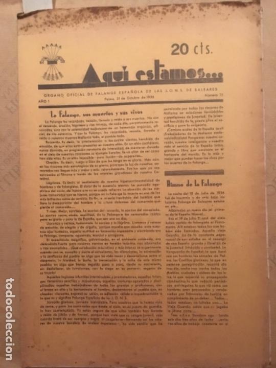 Coleccionismo de revistas y peri&oacute;dicos: AQUI ESTAMOS, FALANGE ESPA&Ntilde;OLA DE LAS JONS BALEARES, NUM 15, 1936