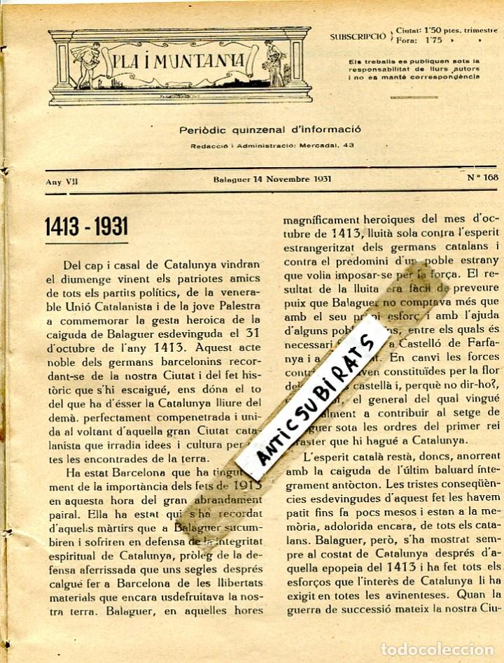 Coleccionismo de revistas y peri&oacute;dicos: PERIODICO ANY 1931 CAIGUDA DE BALAGUER ANY 1413  TEATRE DE FULIOLA FESTA MAJOR DE BALAGUER FUTBOL