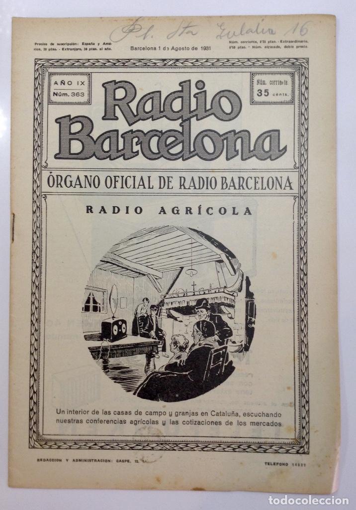 Coleccionismo de Revistas y Peri&oacute;dicos: REVISTA RADIO BARCELONA NUM. 363 AGO. 1931