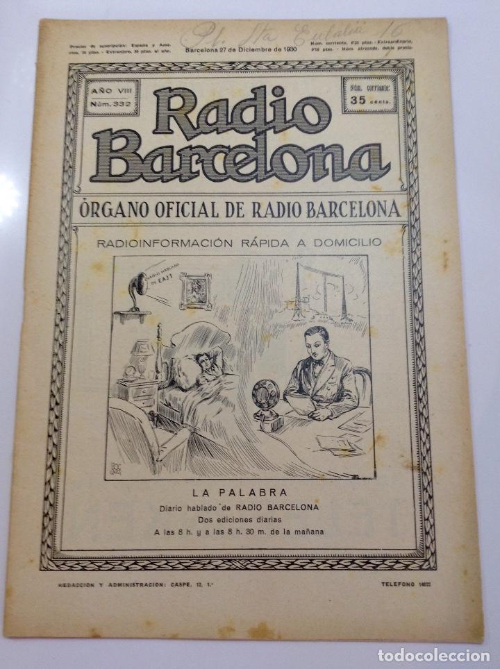 Coleccionismo de Revistas y Peri&oacute;dicos: REVISTA RADIO BARCELONA NUM. 332 DIC.1930