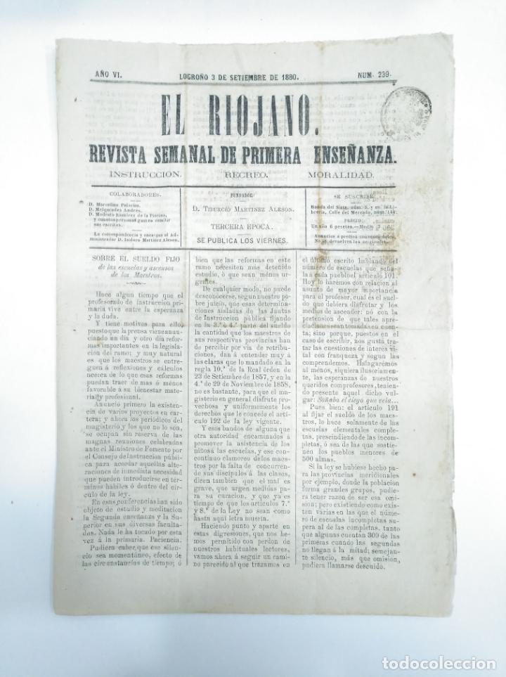 Coleccionismo de Revistas y Peri&oacute;dicos: EL RIOJANO REVISTA SEMANA DE PRIMERA ENSE&Ntilde;ANZA. LOGRO&Ntilde;O 3 SEPTIEMBRE DE 1880. N&ordm; 239. A&Ntilde;O VI. TDKR22