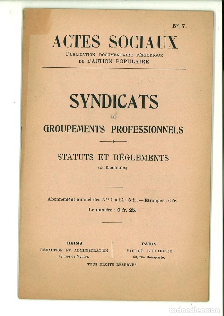 Colecionismo de Revistas e Jornais: SYNDICATS ET GROUPEMENTS PROFESSIONNELS. STTATUS ET R&Egrave;GLEMENTS. ACTES SOCIAUX N&ordm; 7