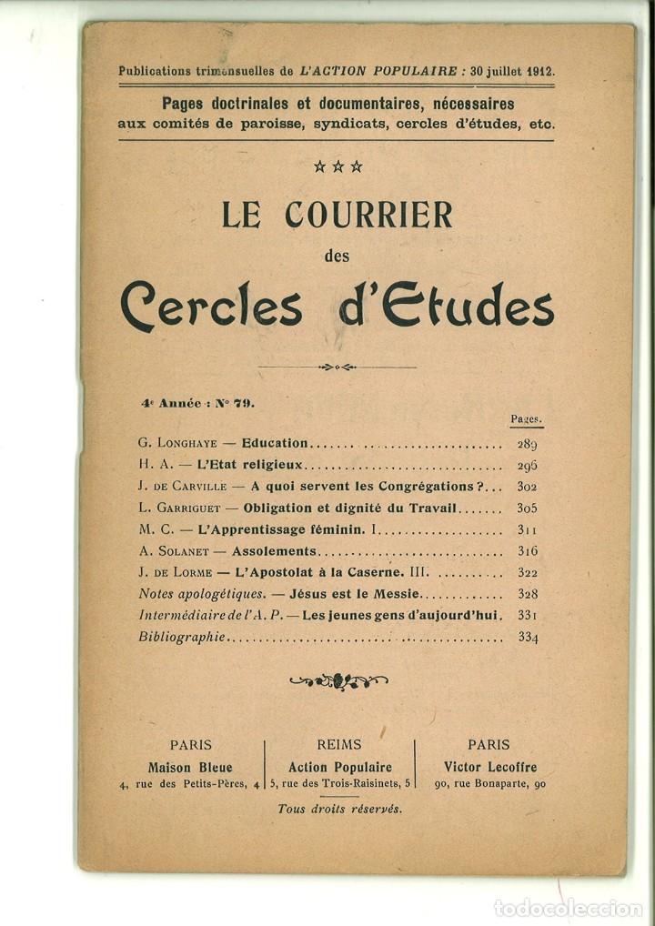 Colecionismo de Revistas e Jornais: LE COURRIER DES CERCLES D'ETUDES. 4&ordm; ANN&Eacute;E N&ordm;79. 30 Juillet 1912.