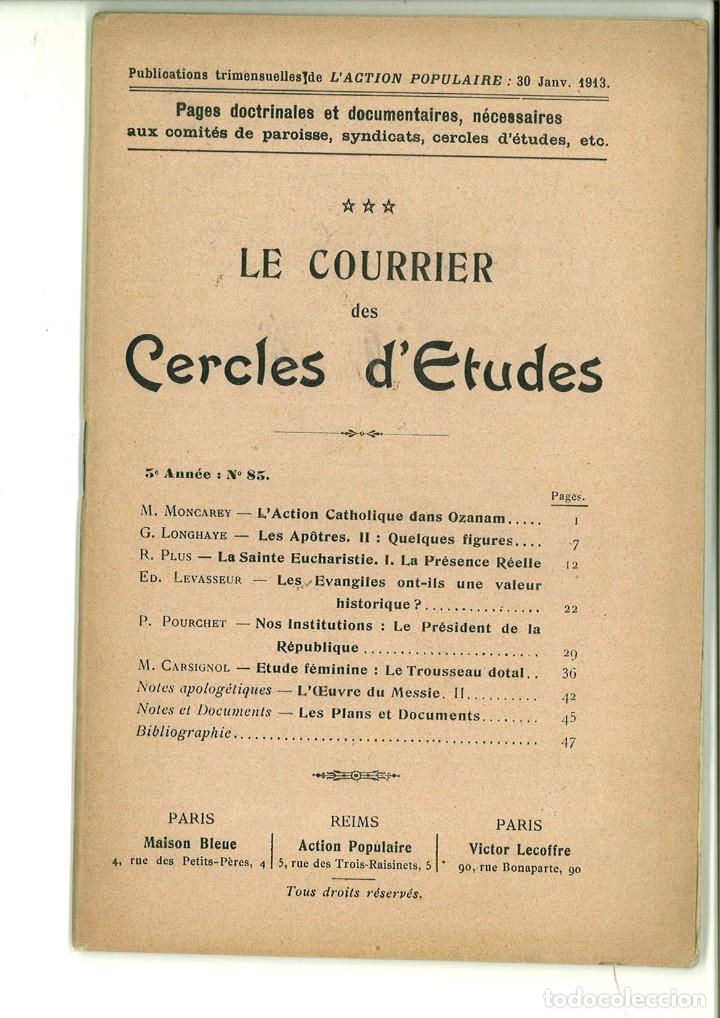Sammeln von Zeitschriften und Zeitungen: LE COURRIER DES CERCLES D'ETUDES. 5&ordm; ANN&Eacute;E N&ordm;85. 30 JANV. 1913.