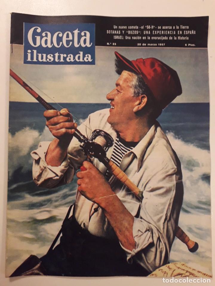 Colecionismo de Revistas e Jornais: GACETA ILUSTRADA 25 30 MARZO 1957.PASO DEL ESTRECHO DE GIBRALTAR DE FRANCO EN AGOSTO DE 1937.