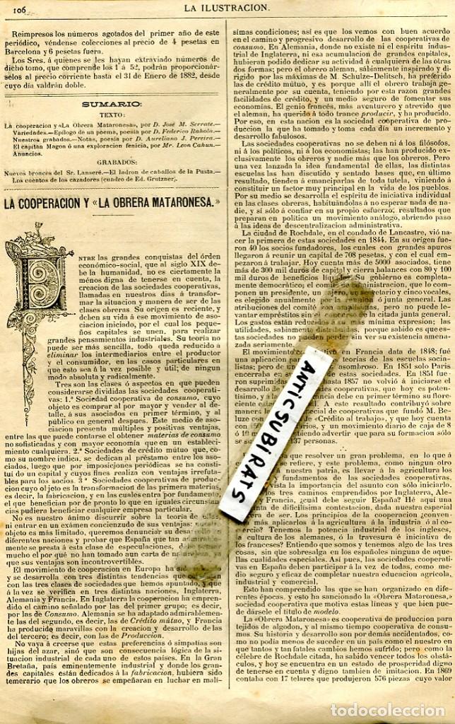 Coleccionismo de revistas y peri&oacute;dicos: REVISTA A&Ntilde;O 1882 LO COOPERACION Y LA OBRERA MATARONESA FABRICA DE TEJIDOS DE HILO MATARO
