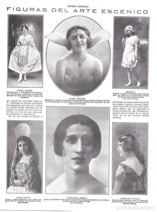 Coleccionismo de Revistas y Peri&oacute;dicos: 1920 HOJA ARTISTAS ELVIRA CORT&Eacute;S ALICIA WAGNER GRACIELA PILAR CALVO MARGARITA ROBLES CARMELITA SEVIL