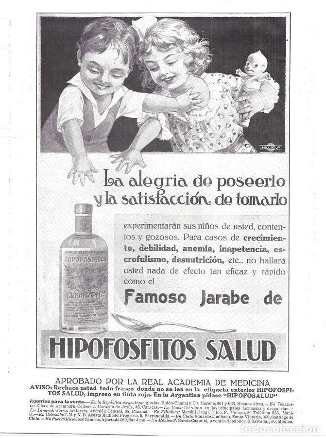 Collectionnisme de Revues et Journaux: 1920 HOJA REVISTA PUBLICIDAD ANUNCIO JARABE T&Oacute;NICO RECONSTITUYENTE HIPOFOSFITOS SALUD