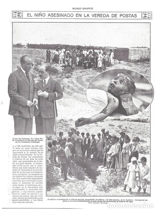 Sammeln von Zeitschriften und Zeitungen: 1920 HOJA REVISTA MADRID NI&Ntilde;O ASESINADO EN LA VEREDA DE POSTAS JUEZ SR. L&Oacute;PEZ MALO