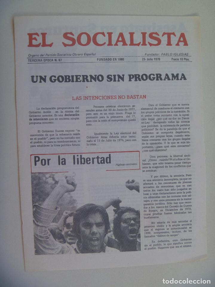 Coleccionismo de Revistas y Peri&oacute;dicos: EL SOCIALISTA , FUNDADO POR PABLO IGLESIAS . N&ordm; 67 , JULIO 1976