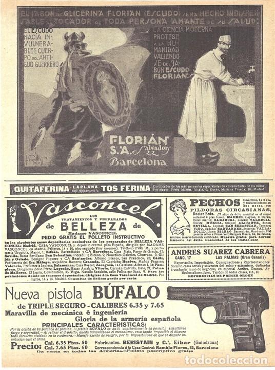 Collectionnisme de Revues et Journaux: 1920 HOJA REVISTA PUBLICIDAD ANUNCIOS JAB&Oacute;N GLICERINA FLORIAN SA BARCELONA -PISTOLA B&Uacute;FALO BERISTAIN