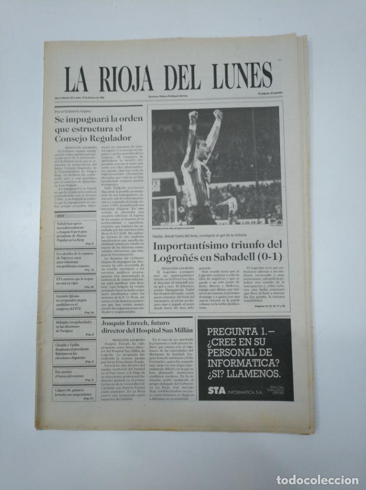 Coleccionismo de revistas y peri&oacute;dicos: LA RIOJA DEL LUNES. N&ordm; 26. A&Ntilde;O II. LUNES 15 DE FEBRERO 1988. SABADELL 0 LOGRO&Ntilde;ES 1. TDKPR2