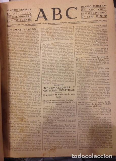 Coleccionismo de Revistas y Peri&oacute;dicos: PERIODICO ABC DEL 1 DE JULIO AL 30 DE AGOSTO DE 1931. REPUBLICA