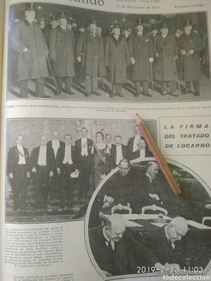 Collection Magazines and Newspapers: RECORTE PRENSA A&Ntilde;OS 20-1925 FIRMA TRATADO DE LOCARNO.MINISTRO BELGA Y ALEMAN EN LONDRES.MUNDO NUE 25