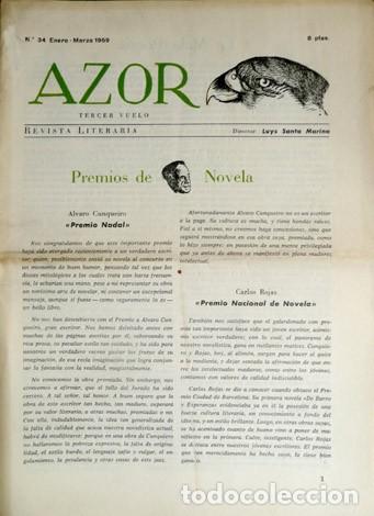 Coleccionismo de revistas y peri&oacute;dicos: Azor. Tercer vuelo. Revista literaria. N&uacute;mero 34. Enero-Marzo 1969.
