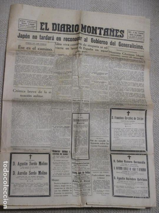 Sammeln von Zeitschriften und Zeitungen: El Diario Monta&ntilde;&eacute;s, 9 de noviembre de 1937, guerra civil, Santander