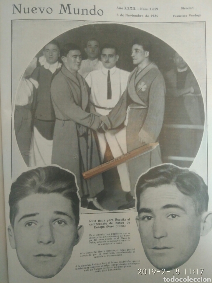 Sammeln von Zeitschriften und Zeitungen: RECORTE PRENSA A&Ntilde;OS 20-1925 BOXEADOR ESPA&Ntilde;OL RUIZ GANA CAMPEONATO PESO PLUMA EUROPEO.nuevo mundo 81
