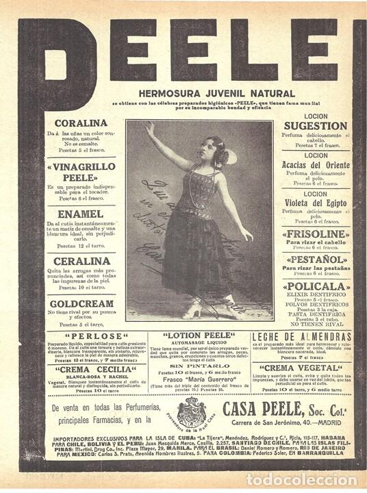 Coleccionismo de Revistas y Peri&oacute;dicos: 1920 HOJA REVISTA PUBLICIDAD ANUNCIO PERFUMER&Iacute;A CASA PEELE LOCIONES ARTISTA CARMENCITA WAGNER